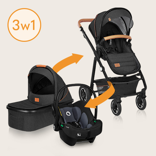 lionelo Amber 3 w 1 Black Silver — Wózek wielofunkcyjny